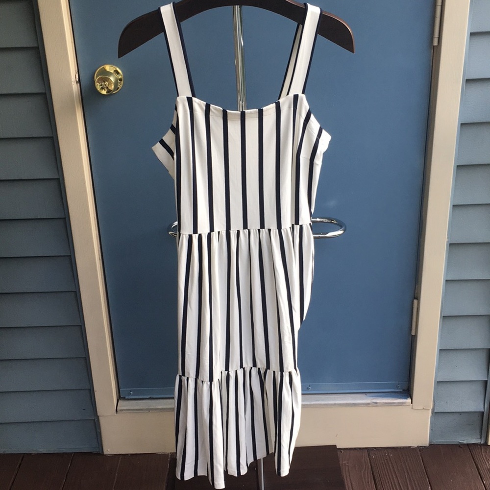 Striped Tiered Square Neck Dress in Women